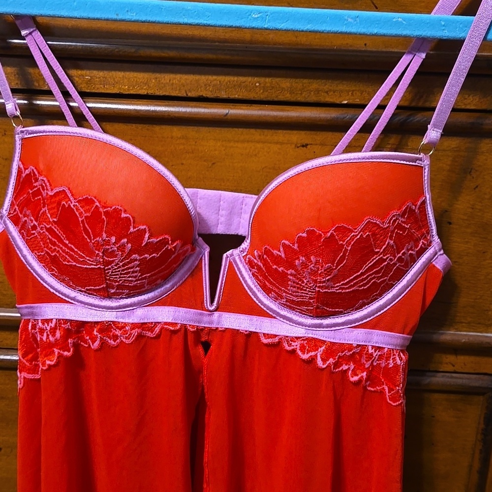 Auden Red and Lilac Floral Babydoll Lingerie Top Size XS - Picture 2 of 5